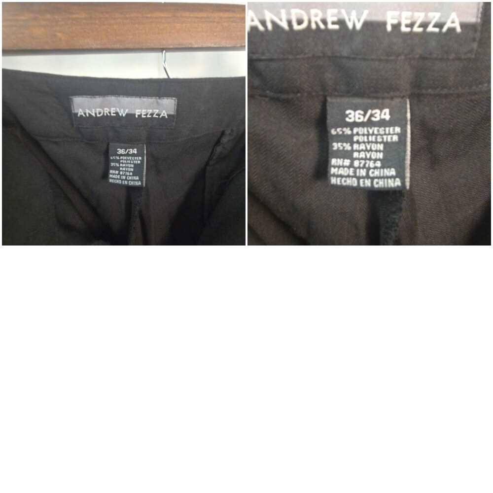 Andrew Fezza Dress Pants Mens 36x34 Black Ink Pleated Classic Fit Rayon Blend - Picture 16 of 16
